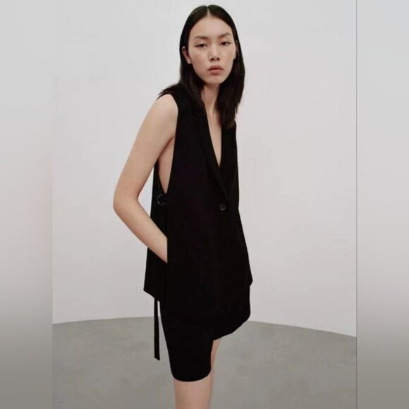 Zara Jackets & Blazers - Zara Black Quiet Luxury Minimalist Tuxedo Oversized Vest M